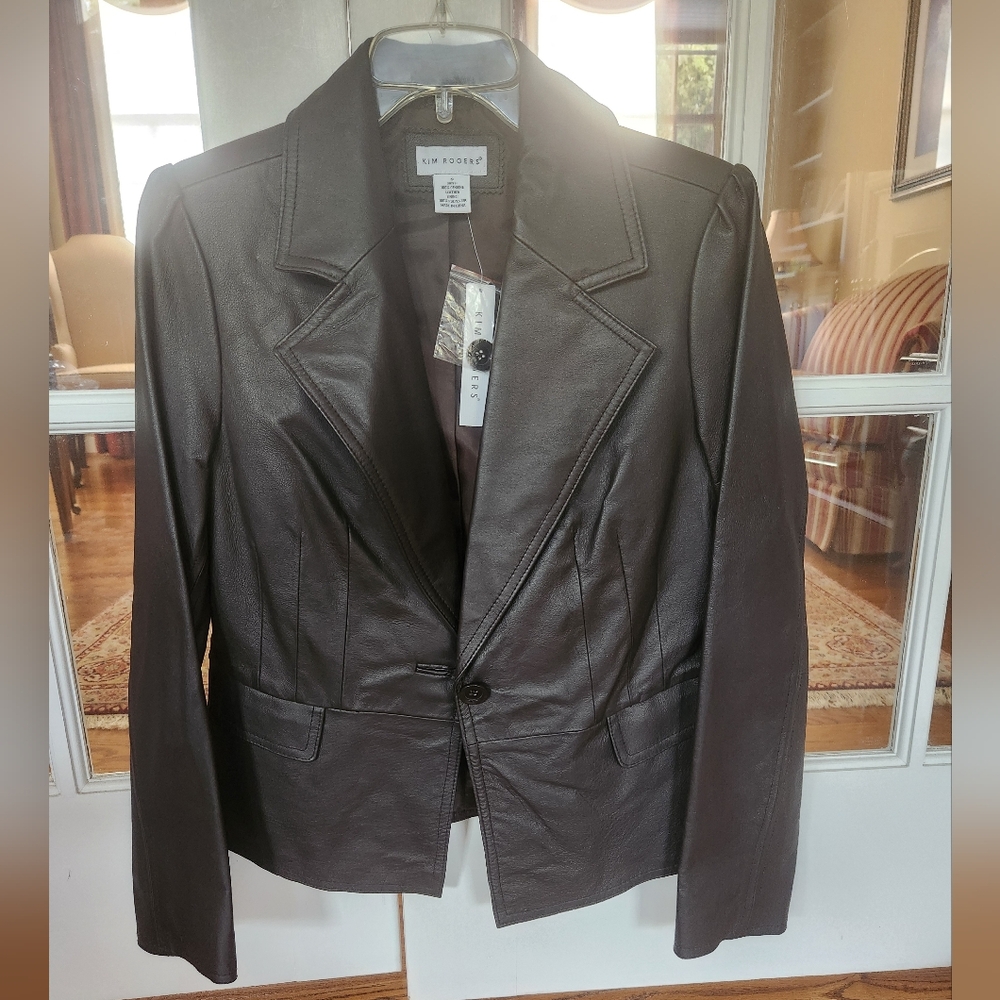 NWT Kim Rogers Women's Black Leather Blazer S